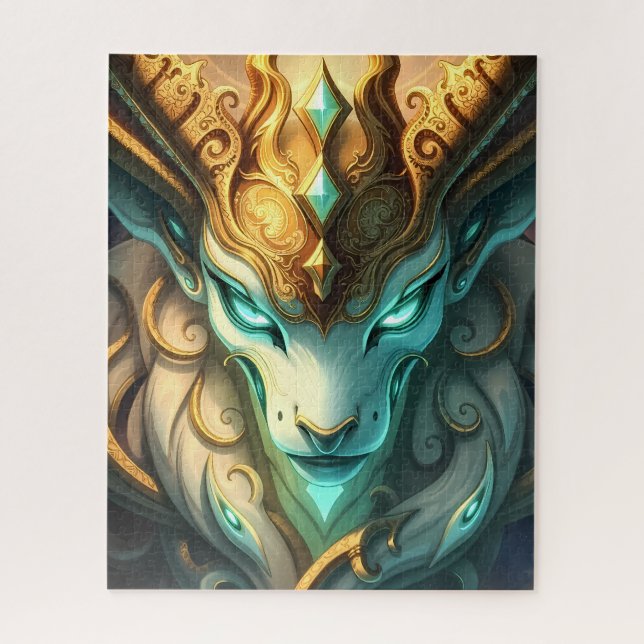Puzzle Mythical White Forest Guardian with Golden Antlers (Vertical)
