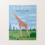Puzzle Nairobi National Park Giraffe Travel Art Vintage<br><div class="desc">Conception d'oeuvres vectorielles de Nairobi. Il est clôturé sur trois côtés,  tandis que la frontière sud ouverte permet aux animaux migrateurs de se déplacer entre le parc.</div>