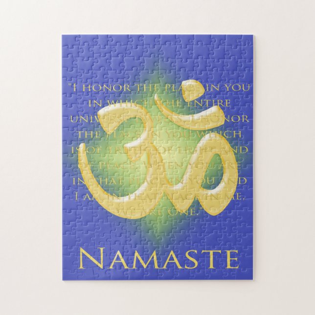Puzzle Namaste Definition avec symbole Om - sur bleu (Vertical)