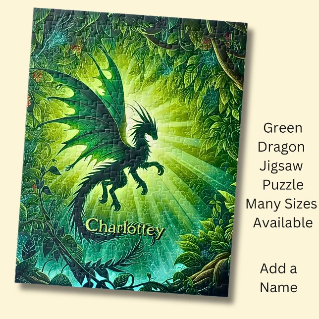 Puzzle Name, Fantasy Dragon Flying in Green Light Rays (Créateur téléchargé)