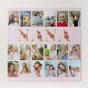 Puzzle Nana Floral Gold Letters 18 Vertical Photo Collage