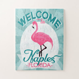 Puzzle Naples Florida Flamant rose rose - Vintage Retro T
