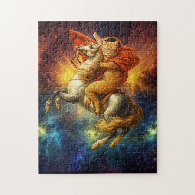 Puzzle Napoléon Chat Chevauchant un Cheval à Travers la G (Vertical)
