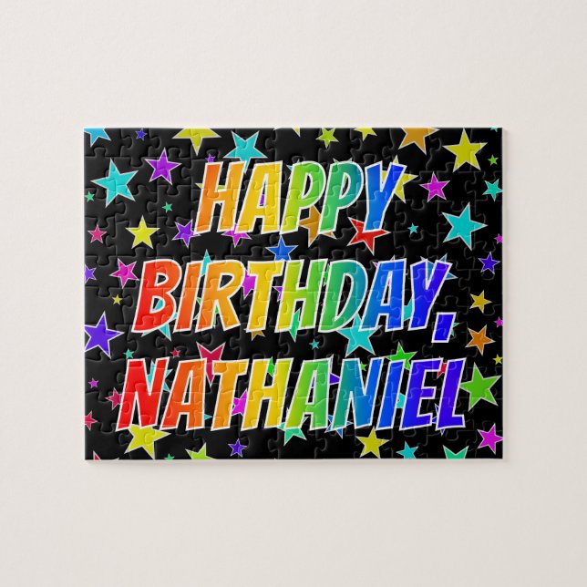 Puzzle "NATHANIEL" First Name, Fun "HAPPY BIRTHDAY" (Horizontal)