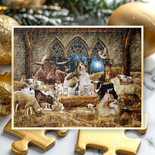 Puzzle Nativité de Noël pour tous les animaux, Collies ru