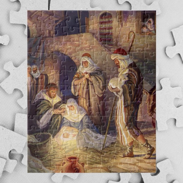 Puzzle Nativité de Noël Vintage, 3 Bergers et Jésus (Créateur téléchargé)
