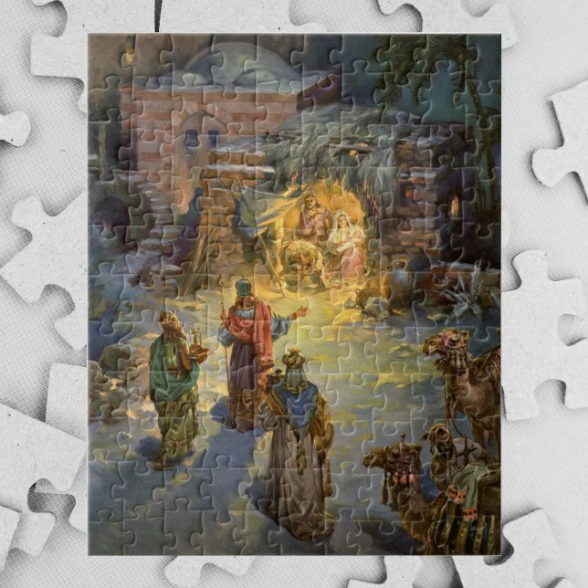Puzzle Nativité de Noël Vintage avec Magi Visite (Créateur téléchargé)