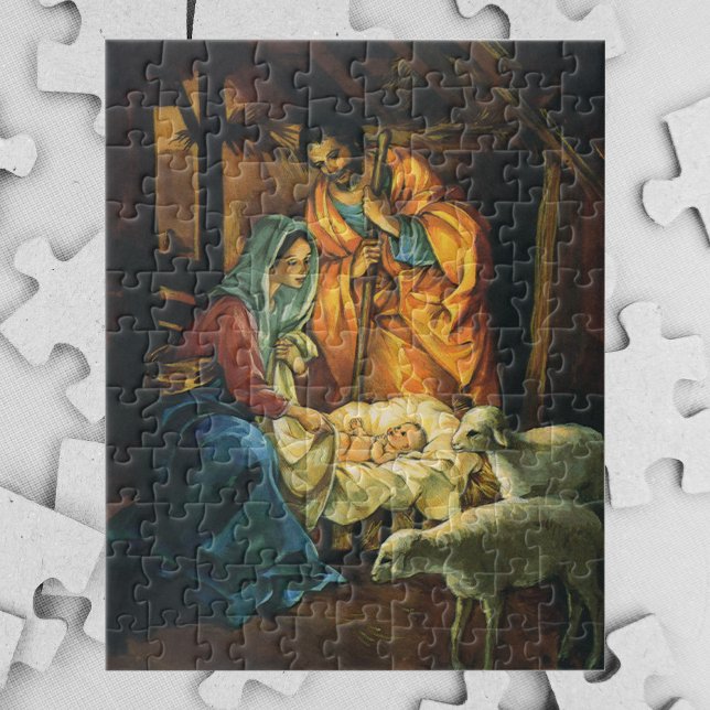 Puzzle Nativité de Noël Vintage, Baby Jesus in Manger (Créateur téléchargé)