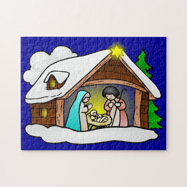 Puzzle Nativité mignonne de bande dessinée de Noël (Horizontal)