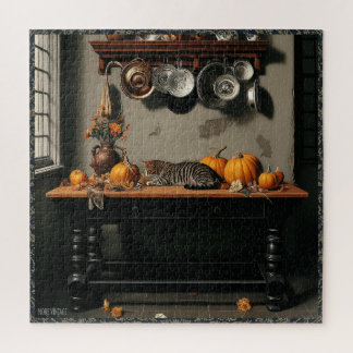 PUZZLE NATURE MORTE DE L'ANCIEN MONDE AVEC CHAT