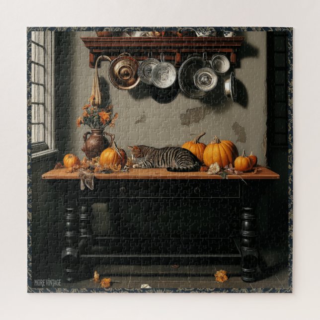 PUZZLE NATURE MORTE DE L'ANCIEN MONDE AVEC CHAT (Vertical)