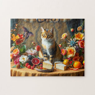 Puzzle Nature morte intemporelle avec chat et produits