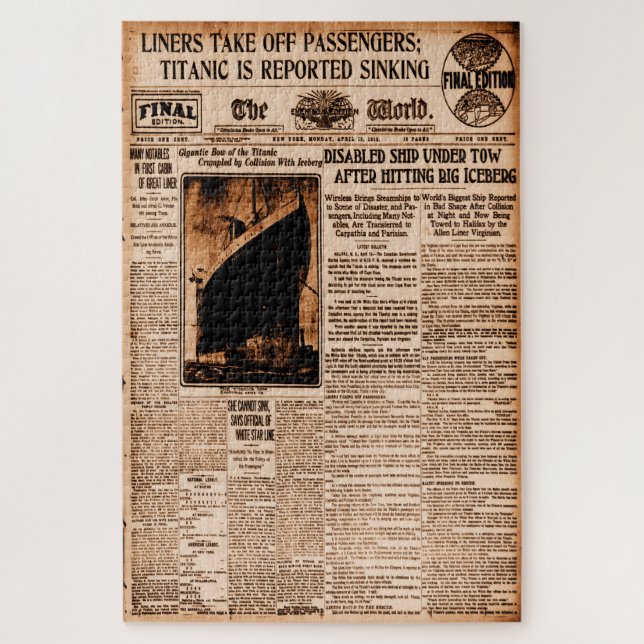 Puzzle Naufrage du Titanic Actualités Mondiales 1912 (Vertical)