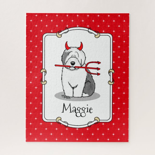 Puzzle Naughty Devil Old English Sheepdog (Gris 1) (Vertical)