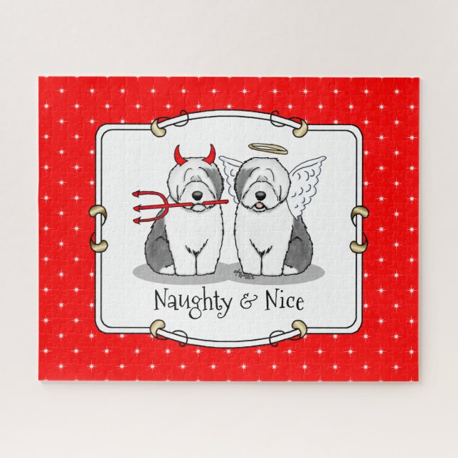 Puzzle Naughty & Nice Old English Sheepdogs (Grey 1) (Horizontal)