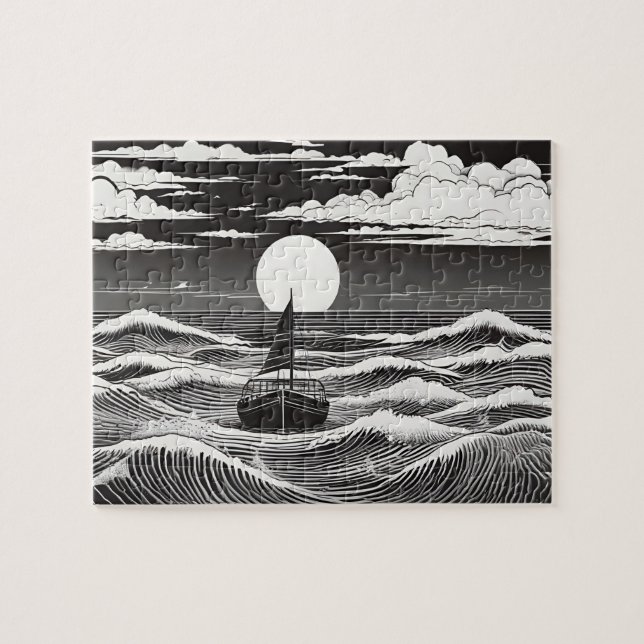 Puzzle Nautical Night Moonlit Voyage sur l'eau (Horizontal)