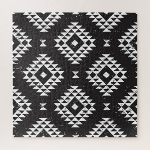 Puzzle Navajo Géométrique : Tribal Blanc Noir.