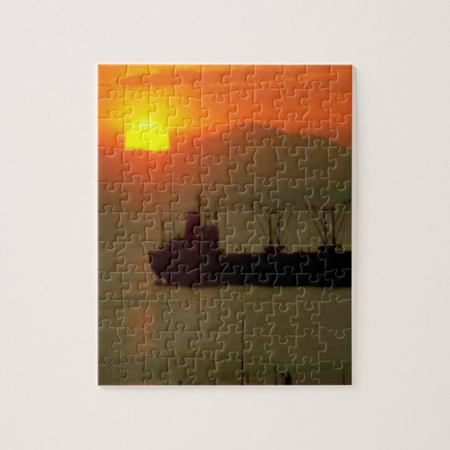 Puzzle Navire De Marchandises Au Coucher Du Soleil (Vertical)