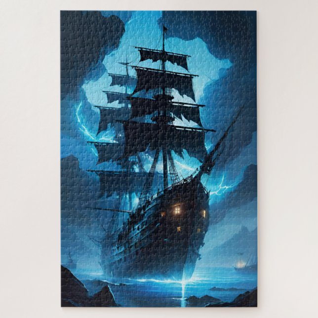 Puzzle navire fantôme, bateau pirate, brouillard, voilier (Vertical)