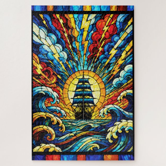 Puzzle Navire naviguant à travers la tempête (Vertical)