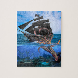 Puzzle Navire pirate contre le calmar géant