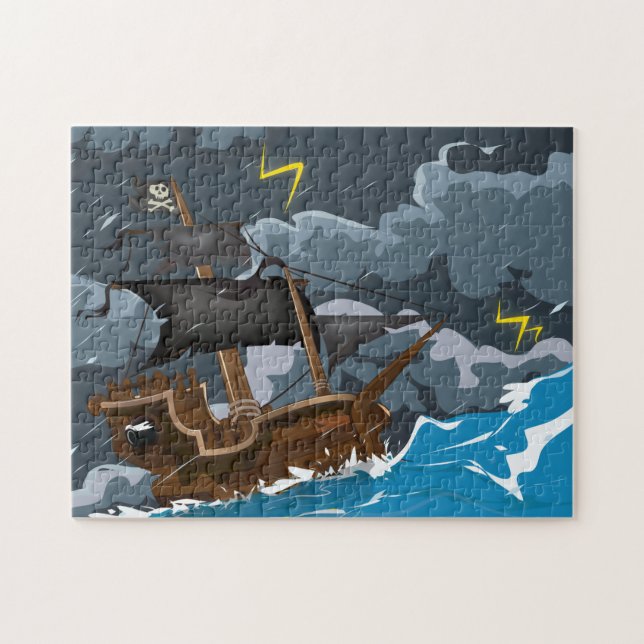 Puzzle Navire Pirate dans la Tempête (Horizontal)