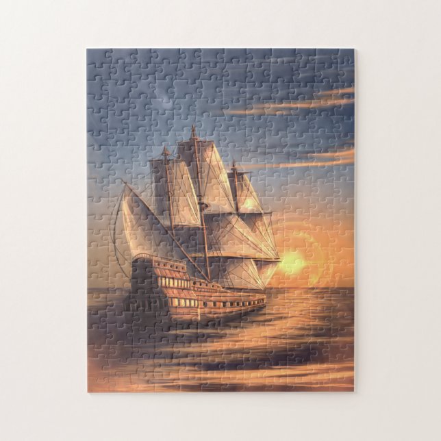 Puzzle Navire vintage au coucher du soleil (Vertical)