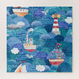 Puzzle Navires et phare : Aquarelle pour enfants