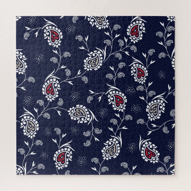 Puzzle Navy Paisley : Design Motif élégant. (Vertical)