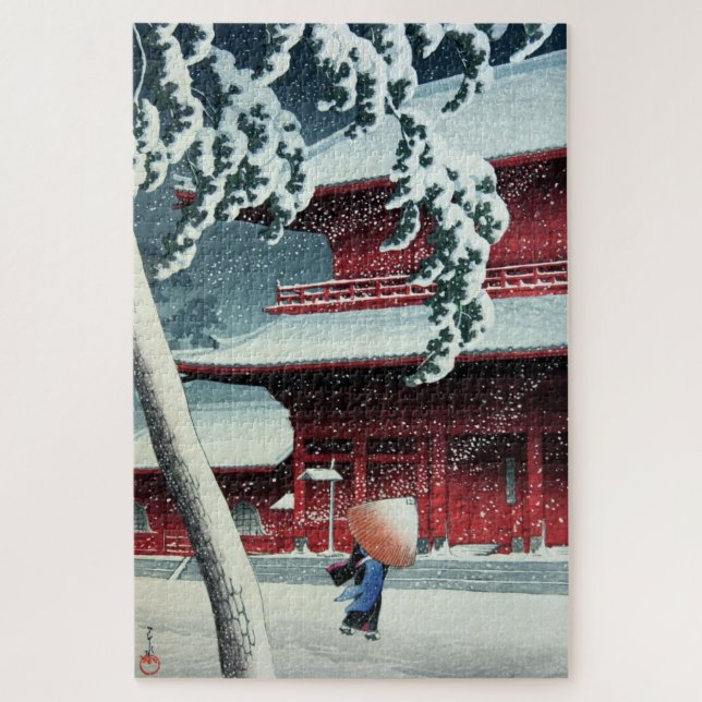 Puzzle Neige du soir à la rivière Edo Hasui Kawase  (Vertical)