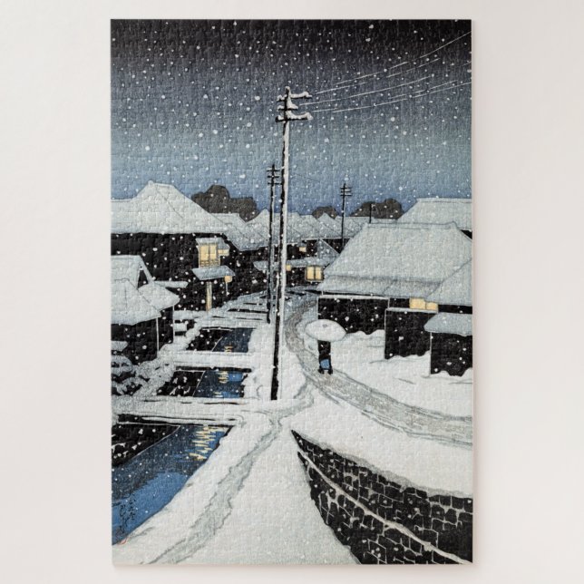 Puzzle Neige du soir au village de Terajima Hasui Kawase (Vertical)