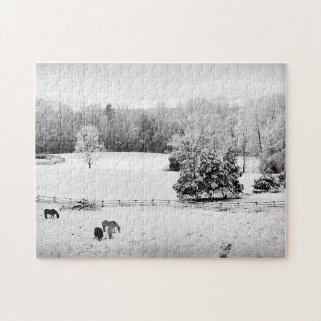 Puzzle Neige fraîche tombée au ranch du cheval - 11x14 po (Horizontal)