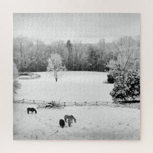 Puzzle Neige fraîche tombée au ranch Horse - 20x20 pouces