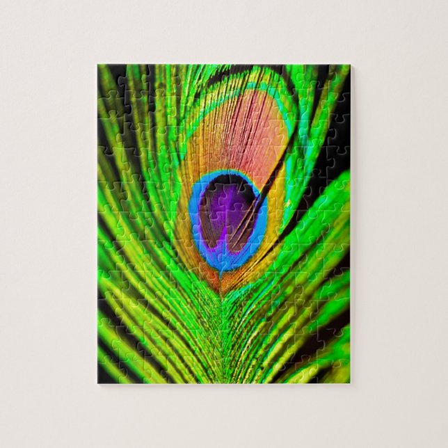 Puzzle Neon Colors Peacock Feather (Vertical)