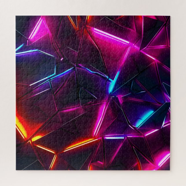 Puzzle Néon Géométrique Abstrait Futuriste Cyberpunk (Vertical)