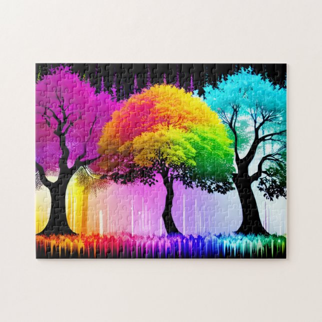 Puzzle Neon Majestic Rainbow Forest Trees (Horizontal)