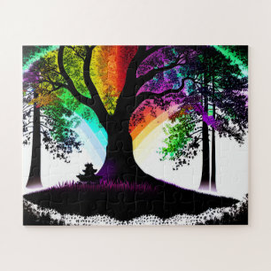 Puzzle Neon Rainbow Tree Silhouette Dream