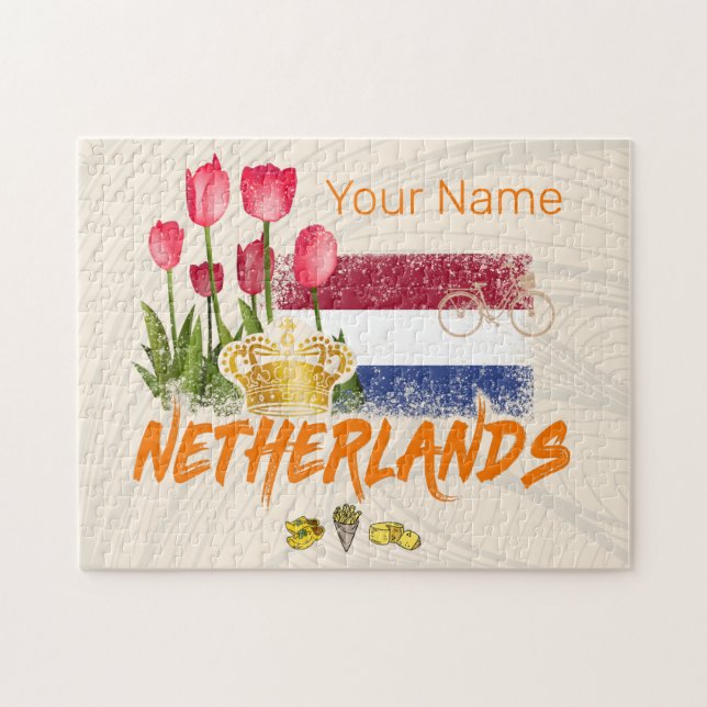 Puzzle Netherlands Vintage Holland Flag and Dutch Tulip (Horizontal)