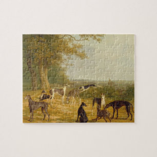 Puzzle Neuf lévriers dans un paysage (huile sur la toile)