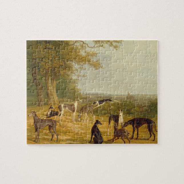 Puzzle Neuf lévriers dans un paysage (huile sur la toile) (Horizontal)