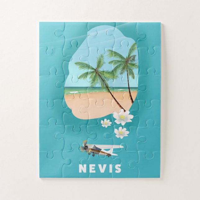 Puzzle Nevis Caribbean island Illustrated map. (Vertical)