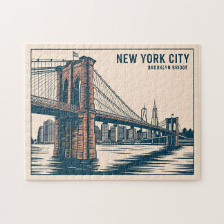Puzzle New York Brooklyn Bridge Skyline Bold Retro Travel