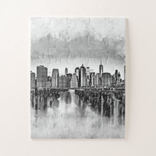 Puzzle New York City Manhattan Skyline - noir et blanc