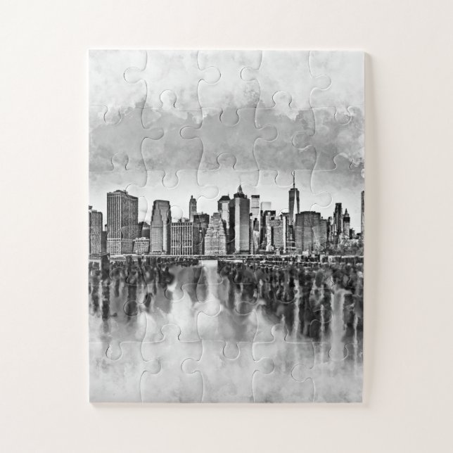 Puzzle New York City Manhattan Skyline - noir et blanc (Vertical)