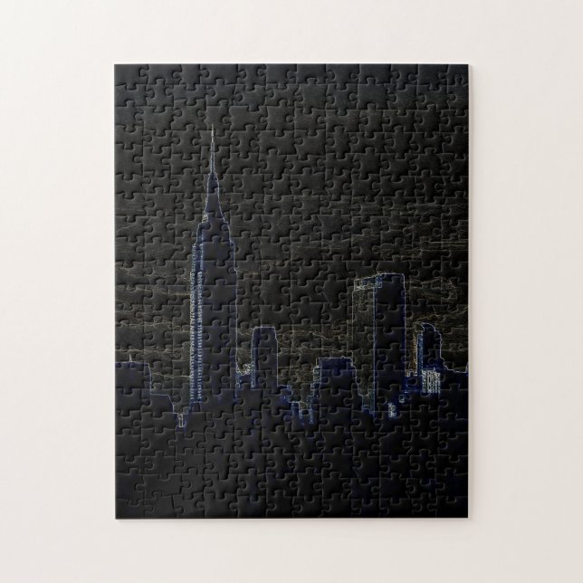 Puzzle New York City Manhattan Skyscrappers nuit noire (Vertical)
