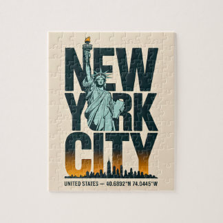 Puzzle New York City Typographie Statue de Liberty Skylin