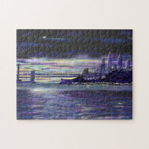 Puzzle New York Hudson River Manhattan Purple Sunset Art