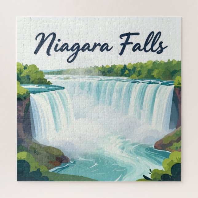 Puzzle Niagara Falls Painterly Landscape Illustration (Vertical)