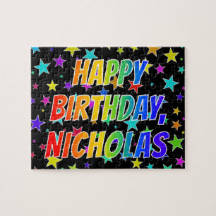 Puzzle "NICHOLAS" Prénom, amusant "HEUREUX ANNIVERSAIRE"
