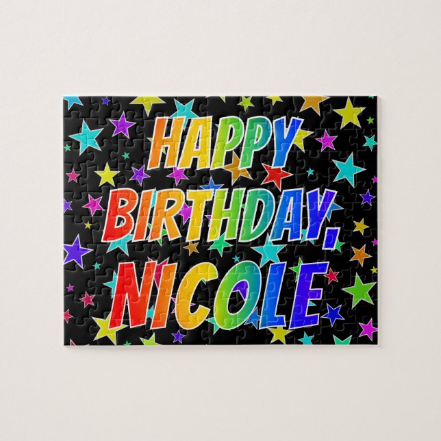 Puzzle "NICOLE" Prénom, Amusant "HEUREUX ANNIVERSAIRE" (Horizontal)